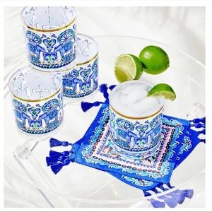 Lilly Pulitzer Blue Grotto Fan Favorite Engineered GWP Set Of 4 Cups